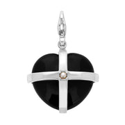 Sterling Silver Whitby Jet Single Pearl Small Cross Heart Charm G764