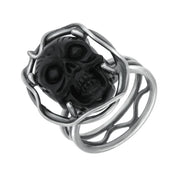 Sterling Silver Whitby Jet Skull Branch Surround Ring RUNQ0001386