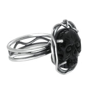 Sterling Silver Whitby Jet Skull Branch Surround Ring RUNQ0001386