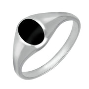Sterling Silver Whitby Jet Small Oval Signet Ring. R188.