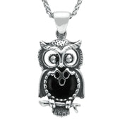 Sterling Silver Whitby Jet Small Owl Necklace P2321