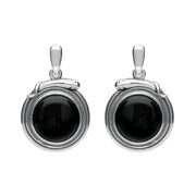 Sterling Silver Whitby Jet Small Round Snake Edge Drop Earrings E2204
