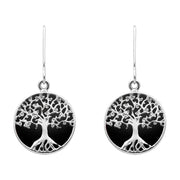 Sterling Silver Whitby Jet Small Round Tree of Life Two Piece Set