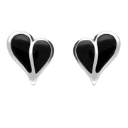 Sterling Silver Whitby Jet Split Heart Stud Earrings E364