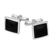 Sterling Silver Whitby Jet Square Flat Cufflinks CL098