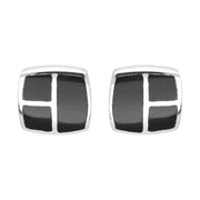 Sterling Silver Whitby Jet Three Stone Square Stud Earrings, E1949.