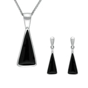 Sterling Silver Whitby Jet Triangle Drop Necklace and Earring Set S052