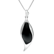 Sterling Silver Whitby Jet Unique Wavy Long Abstract Necklace, PUNQ0002984