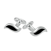 Sterling Silver Whitby Jet Wave Link Cufflinks CL541