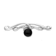 Sterling Silver Whitby Jet Willow Drop Bar Brooch. M116.