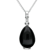 Sterling Silver Whitby Jet and Glass Pear Shaped Locket P3298