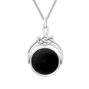 Sterling Silver Whitby Jet and Mother of Pearl Cradle Round Swivel Fob Necklace P258_12