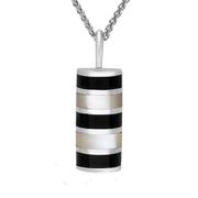 Sterling Silver Whitby Jet and Mother of Pearl Five Stone Half Tube Necklace