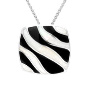 Sterling Silver Whitby Jet and Mother of Pearl Wavy Line Cushion Necklace. P945
