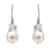 Sterling Silver White Baroque Pearl Hook Drop Earrings. E866.