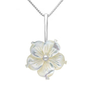 Sterling Silver White Mother of Pearl Tuberose Carnation Necklace, P2854.