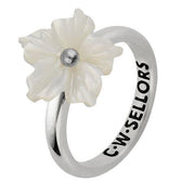 Sterling Silver White Mother of Pearl Tuberose Carnation Ring, R1000.