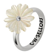 Sterling Silver White Mother of Pearl Tuberose Daisy Ring, R997.