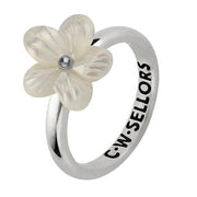 Sterling Silver White Mother of Pearl Tuberose Pansy Ring, R994.