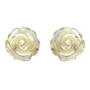 Sterling Silver White Mother of Pearl Tuberose Rose Stud Earrings, E2150.