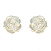 Sterling Silver White Mother of Pearl Tuberose Rose Stud Earrings, E2151.