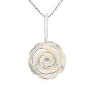 Sterling Silver White Mother of Pearl Tuberose Small Rose Necklace, P2850.