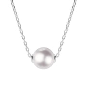 Sterling Silver White Pearl Bead Necklace, N850.