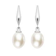 Sterling Silver White Pearl Drop Earrings, E1352.