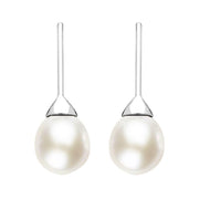 Sterling Silver White Pearl Hook Drop Earrings, E1359.