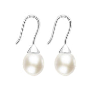 Sterling Silver White Pearl Hook Drop Earrings, E1359.