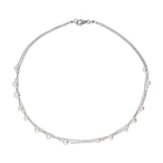 Sterling Silver White and Silver Pearl Double Chain Necklace, N867.