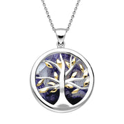 Sterling Silver Yellow Gold Plate Blue John Medium Round Tree of Life Two Piece Set S065