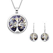 Sterling Silver Yellow Gold Plate Blue John Medium Round Tree of Life Two Piece Set S065