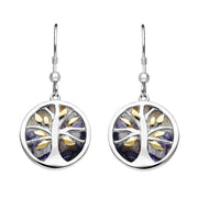 Sterling Silver Gold Plate Blue John Round Tree of Life Drop Earrings E2485