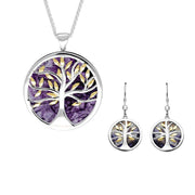 Sterling Silver Yellow Gold Plated Blue John Large Round Tree of Life Two Piece Set S063