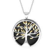 Sterling Silver Yellow Gold Plated Whitby Jet Large Round Tree of Life Two Piece Set
