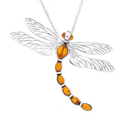 Sterling Silver Amber Dragonfly Necklace P3352