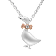 Sterling Silver and Rose Gold Cubic Zirconia Goose Necklace, P3203C.