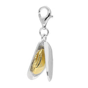 Sterling Silver and Yellow Gold Plated Clam Shell Charm, G799.