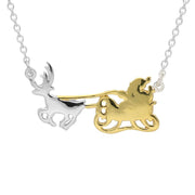 Sterling Silver and Yellow Gold Santa's Sleigh Necklace, N991.