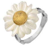 Sterling Silver and Yellow Gold White Mother Of Pearl Tuberose Daisy Ring, R992.