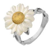 Sterling Silver and Yellow Gold White Mother Of Pearl Tuberose Daisy Ring, R993.
