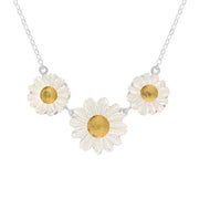 Sterling Silver and Yellow Gold White Mother Of Pearl Tuberose Triple Daisy Necklace, N985.