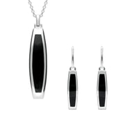 00186709 Sterling Silver Whitby Jet Curved Oblong Two Piece Set, S113.