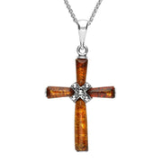 00116947 C W Sellors Sterling Silver Amber Cross Necklace. P2501