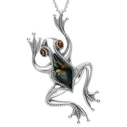 00107114 C W Sellors Sterling Silver Amber Large Frog Necklace, P2315