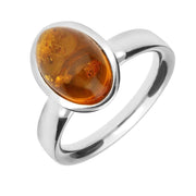 00005833 C W Sellors Silver And Amber Plain Set Oval Domed Ring, R866