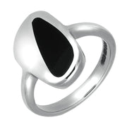 00006558 C W Sellors Sterling Silver Whitby Jet Freeform Shaped Ring. R222