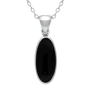 00045323 C W Sellors Sterling Silver Whitby Jet Long Oval Necklace. P169.