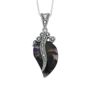 103364 C W Sellors Sterling Silver Blue John And Marcasite Wave Bail Pear Necklace.  P2123.